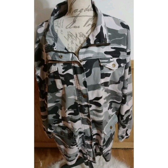 C'est Toi Women Green Military Utility Anorak Camouflage Full Zip Jacket Plus 3X - Picture 1 of 13